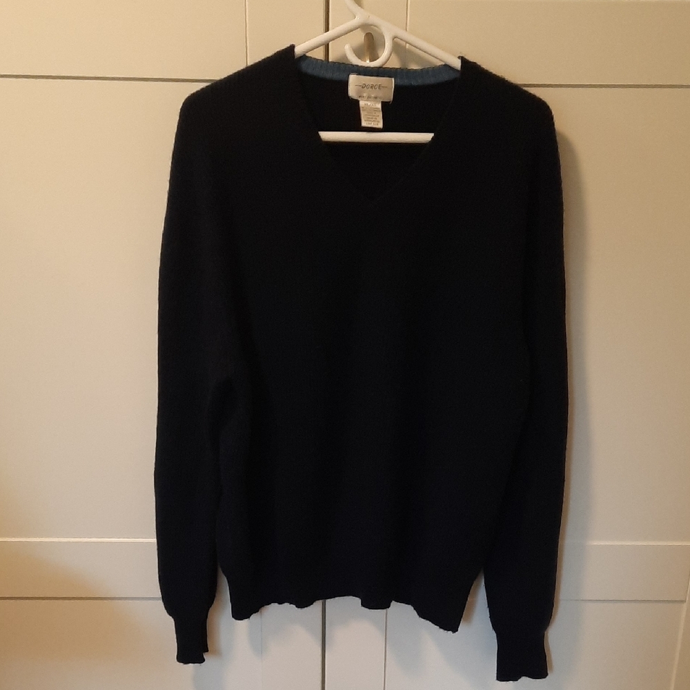 Men's Navy 100% Cashmere Heavy V-Neck Sweater Size XL